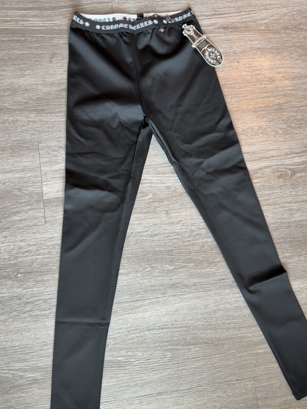Chrome Hearts Women Black Leggings with Logo Waistband